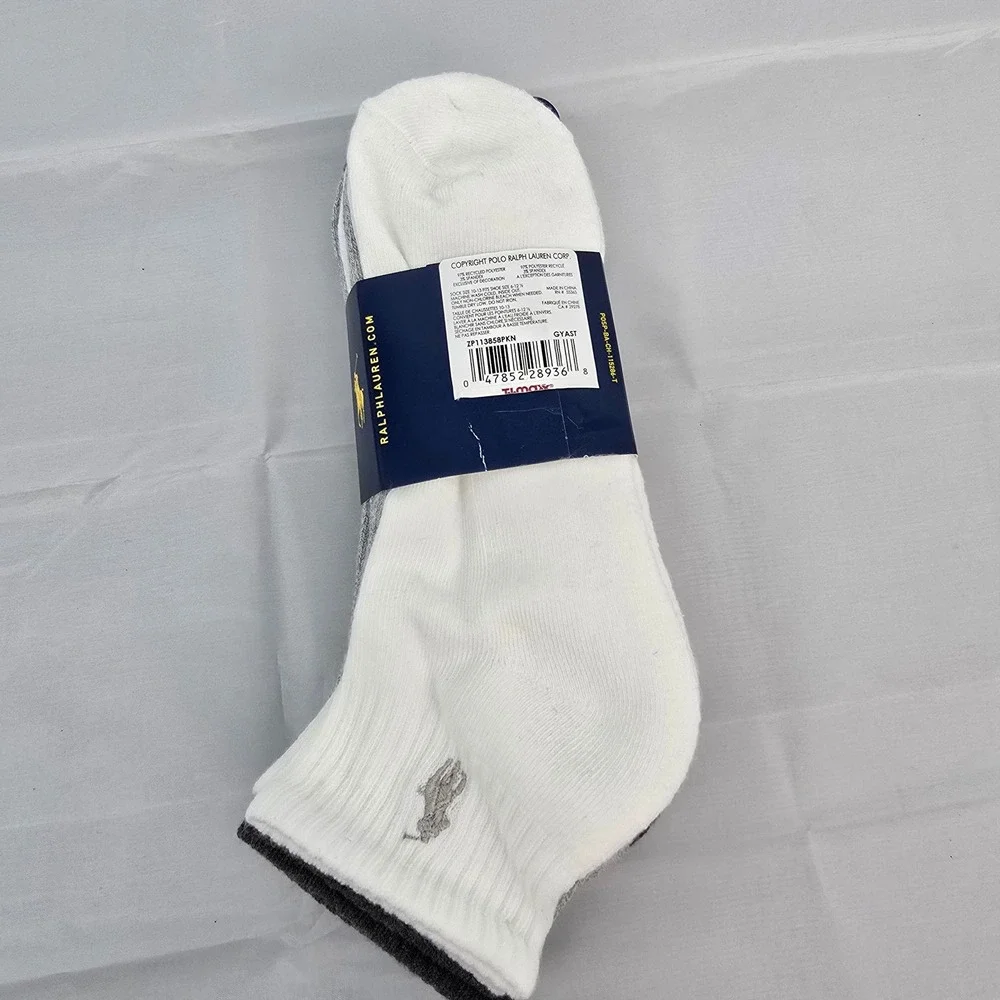 Polo Ralph Lauren Mens 4 Pair Low Cut Socks Grey White Pony Logo‎ ZP113858PKN
